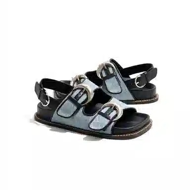 老喵 平底方头 百搭时尚 沙滩凉鞋 女款 牛仔蓝