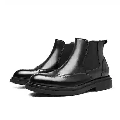 威世米邦 超纤皮 厚底  雕花 中筒 切尔西靴 男款 黑色