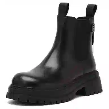 百思图 牛皮革 时尚简约烟筒靴通勤 短筒 切尔西靴 女款