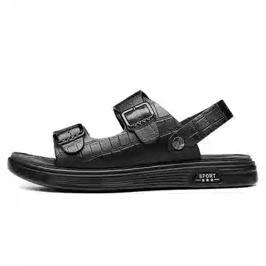 SHUPATE Black Leather Sandals