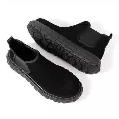 保罗加百列 二层牛皮 通勤百搭潮流 短筒 切尔西靴 男款 黑色