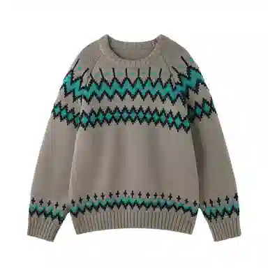 BJHG Reckless Loose Yarn Fair Isle Raglan Sleeve Sweater