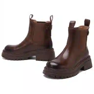 百思图 牛皮革 时尚简约烟筒靴通勤 短筒 切尔西靴 女款