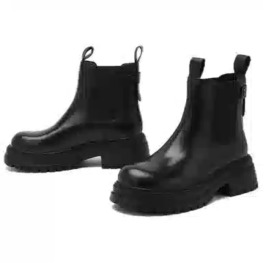 百思图 牛皮革 时尚简约烟筒靴通勤 短筒 切尔西靴 女款