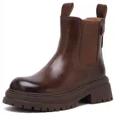 百思图 牛皮革 时尚简约烟筒靴通勤 短筒 切尔西靴 女款