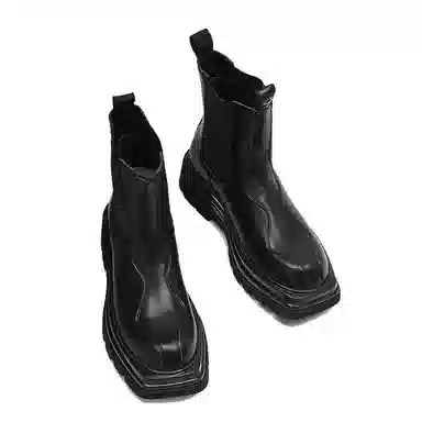 罗蒙 超纤皮 厚底增高 舒适耐磨 中筒 切尔西靴 男款 黑色