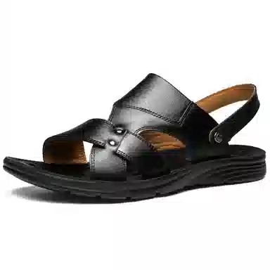 法派 头层牛皮 大码 纯色 简约 透气 轻便 舒适 沙滩凉鞋 男款