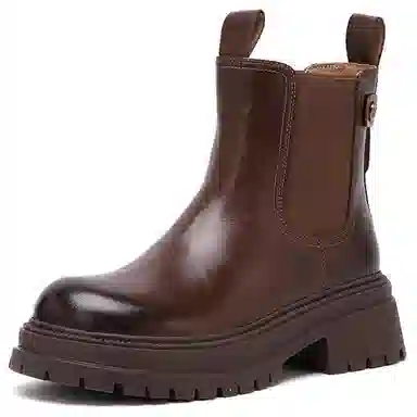 百思图 牛皮革 时尚简约烟筒靴通勤 短筒 切尔西靴 女款