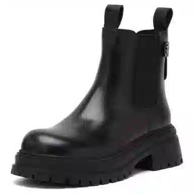 百思图 牛皮革 时尚简约烟筒靴通勤 短筒 切尔西靴 女款