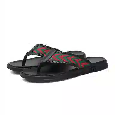 Ji Gong Yang Leather Woven Flip Flops Men