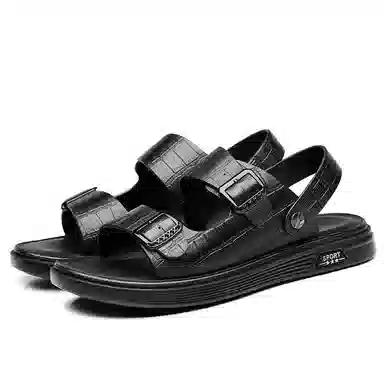 SHUPATE Black Leather Sandals