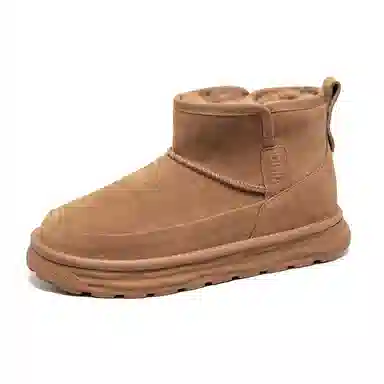 威世米邦 牛反绒 保暖防滑 厚底百搭 套筒一脚蹬 加绒舒适 短筒 雪地靴 男款 栗色