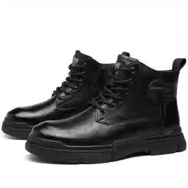 法派 头层牛皮 加绒保暖休闲 中筒 户外靴 男款 黑色