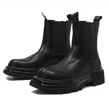 罗蒙 超纤皮 厚底增高 舒适耐磨 中筒 切尔西靴 男款 黑色