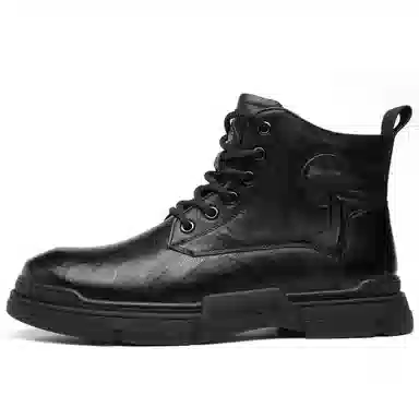法派 头层牛皮 加绒保暖休闲 中筒 户外靴 男款 黑色