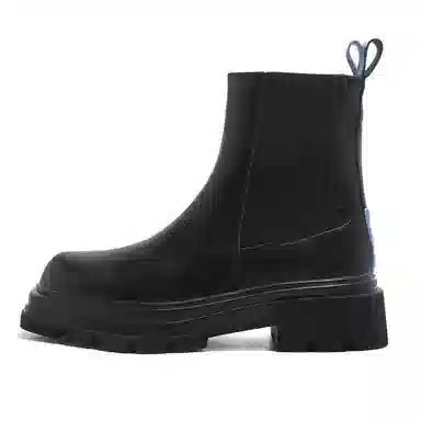 罗蒙 超纤皮 舒适百搭 厚底增高 复古烟筒 中筒 切尔西靴 男款 黑色