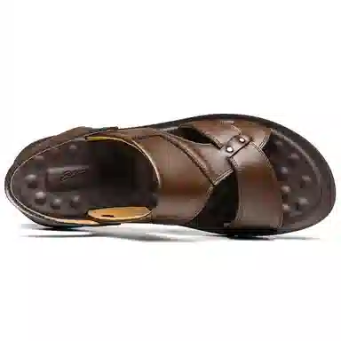 法派 头层牛皮 大码 纯色 简约 透气 轻便 舒适 沙滩凉鞋 男款