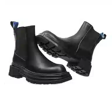 罗蒙 超纤皮 舒适百搭 厚底增高 复古烟筒 中筒 切尔西靴 男款 黑色