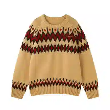 BJHG Reckless Loose Yarn Fair Isle Raglan Sleeve Sweater