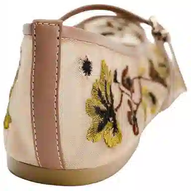 ZARA Floral Embroidered Mary Jane Flat Rose Red