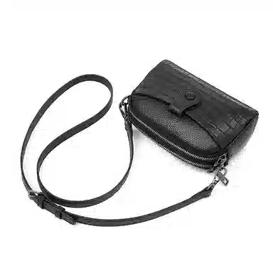 老人头 时尚简约百搭纯色高级质感 牛皮革 单肩斜挎包 女款 黑色