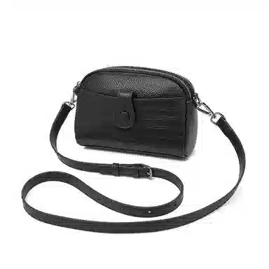 老人头 时尚简约百搭纯色高级质感 牛皮革 单肩斜挎包 女款 黑色