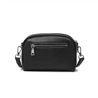 老人头 时尚简约百搭纯色高级质感 牛皮革 单肩斜挎包 女款 黑色