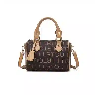 老人头 法式复古日常通勤时尚百搭波士顿包 合成革 手提包 常规 女款 咖色