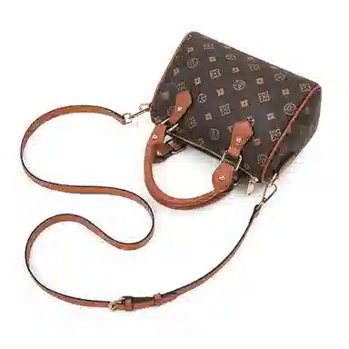 老人头 法式复古日常通勤时尚百搭波士顿包 合成革 手提包 常规 女款 咖色