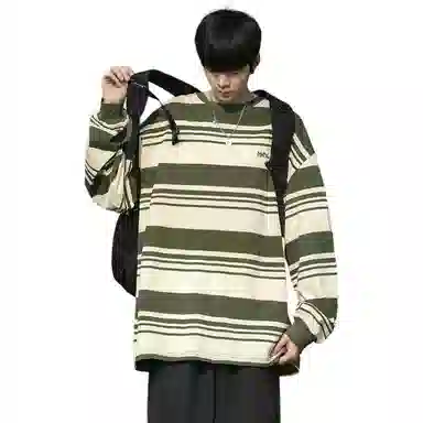 地界二 复古条纹宽松卫衣 男款