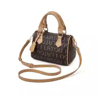 老人头 法式复古日常通勤时尚百搭波士顿包 合成革 手提包 常规 女款 咖色