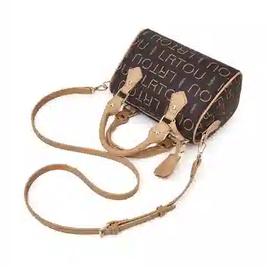 老人头 法式复古日常通勤时尚百搭波士顿包 合成革 手提包 常规 女款 咖色