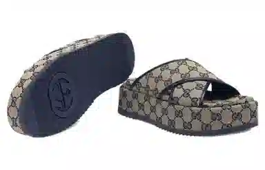 Gucci Slide Sandals Beige Blue