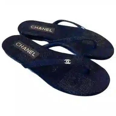 CHANEL Round Toe Flip Flops Blue