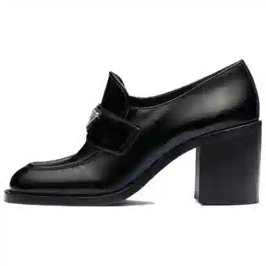 Prada Leather Slip-On Block Heel 7.5cm Black