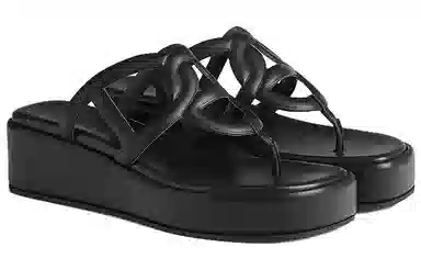Hermes Leather Herringbone Platform Sandals Black