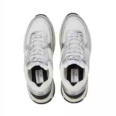 CHANEL Silver Logo Low Sneakers