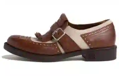 Miu Miu Round Toe Leather Dress Shoes Brown Gray