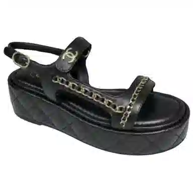 CHANEL 25S Round Toe Buckle Sandals Black