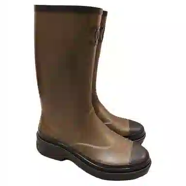 CHANEL Waterproof Round Toe Rain Boots Military Green