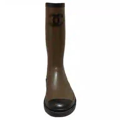CHANEL Waterproof Round Toe Rain Boots Military Green
