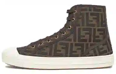 Fendi Domino Canvas High-Top Sneakers Brown