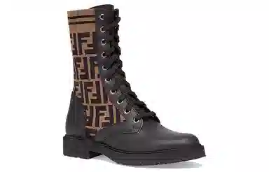 Fendi FF Motif Leather Biker Boots Black