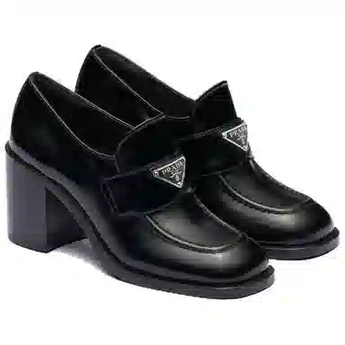 Prada Leather Slip-On Block Heel 7.5cm Black