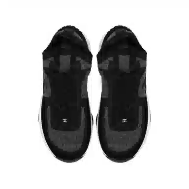 CHANEL Round Toe Lace-Up Low Sneakers Gray Blue