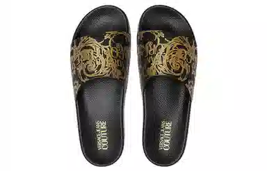 Versace Jeans Couture Flat Slide Black Gold