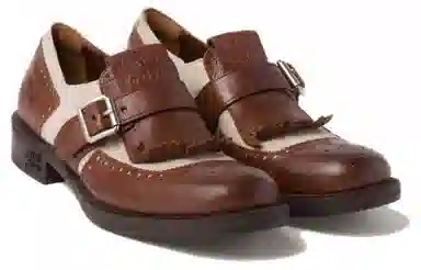 Miu Miu Round Toe Leather Dress Shoes Brown Gray