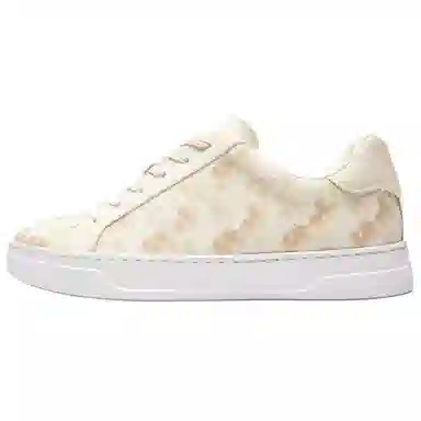 COACH Highline Round Toe Lace-Up Low Top Sneakers Beige