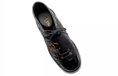 CHANEL Leather Lace-up Ankle Boots Black