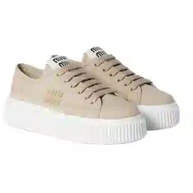 Miu Miu Denim Sneakers Low Top Beige